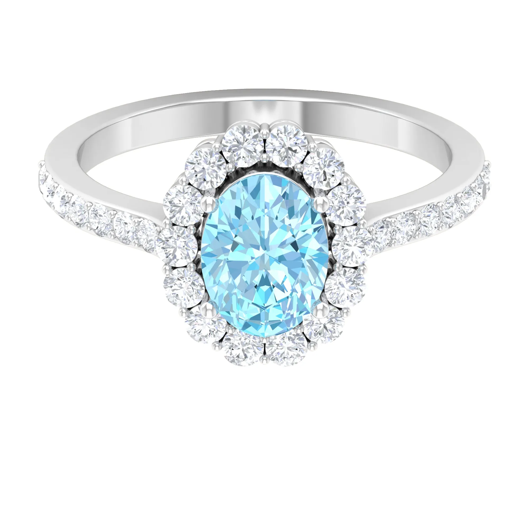 2.50 CT Oval Shape Solitaire Aquamarine and Moissanite Accent Engagement Ring