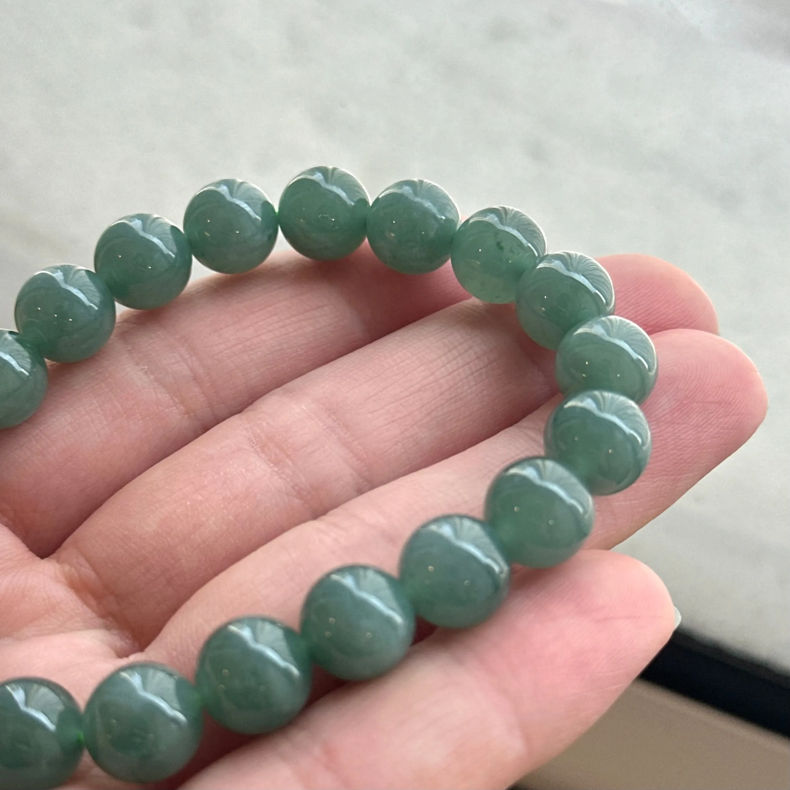 30386 Translucent and Jelly-like Blue Burmese Type A Jade Beaded Bracelet