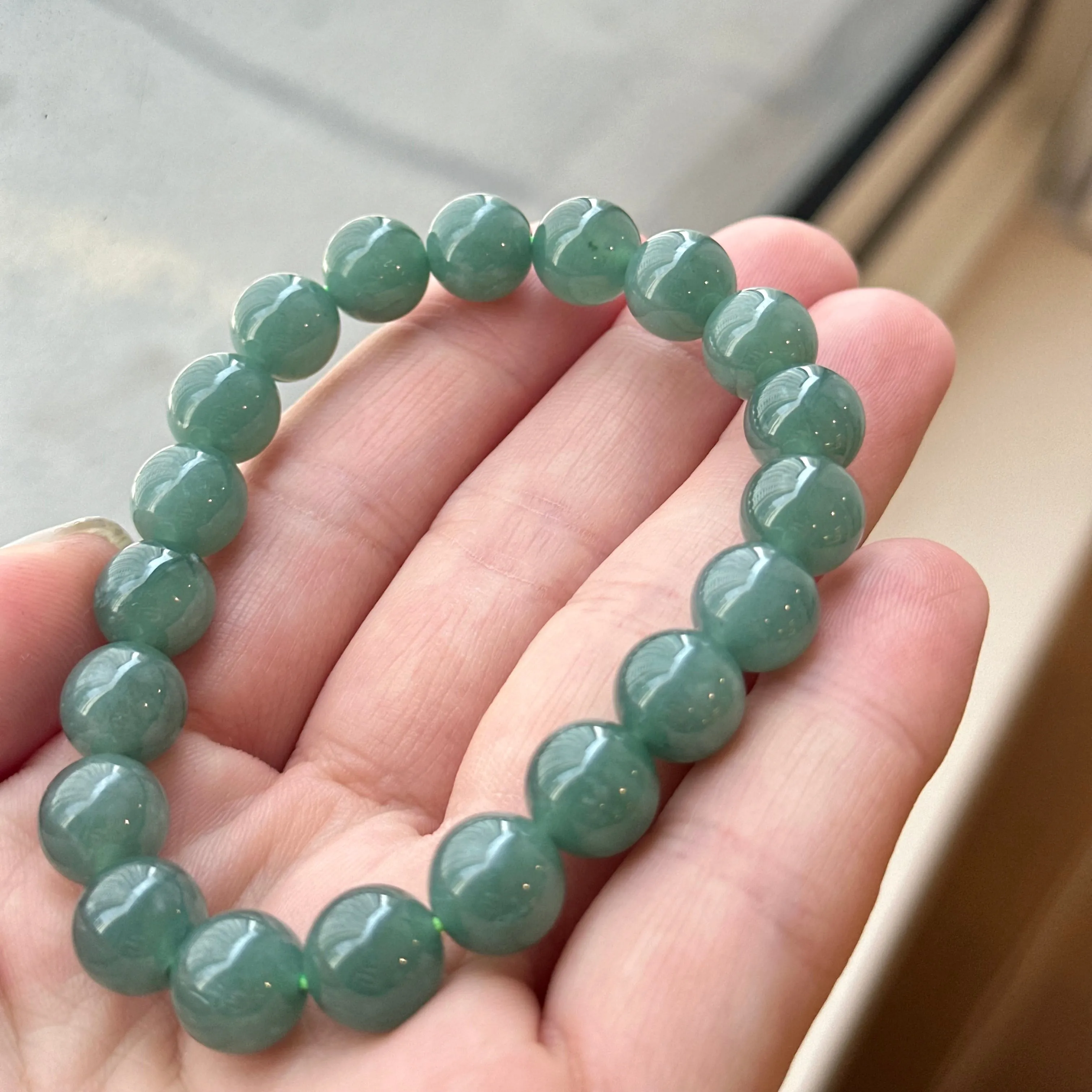 30386 Translucent and Jelly-like Blue Burmese Type A Jade Beaded Bracelet