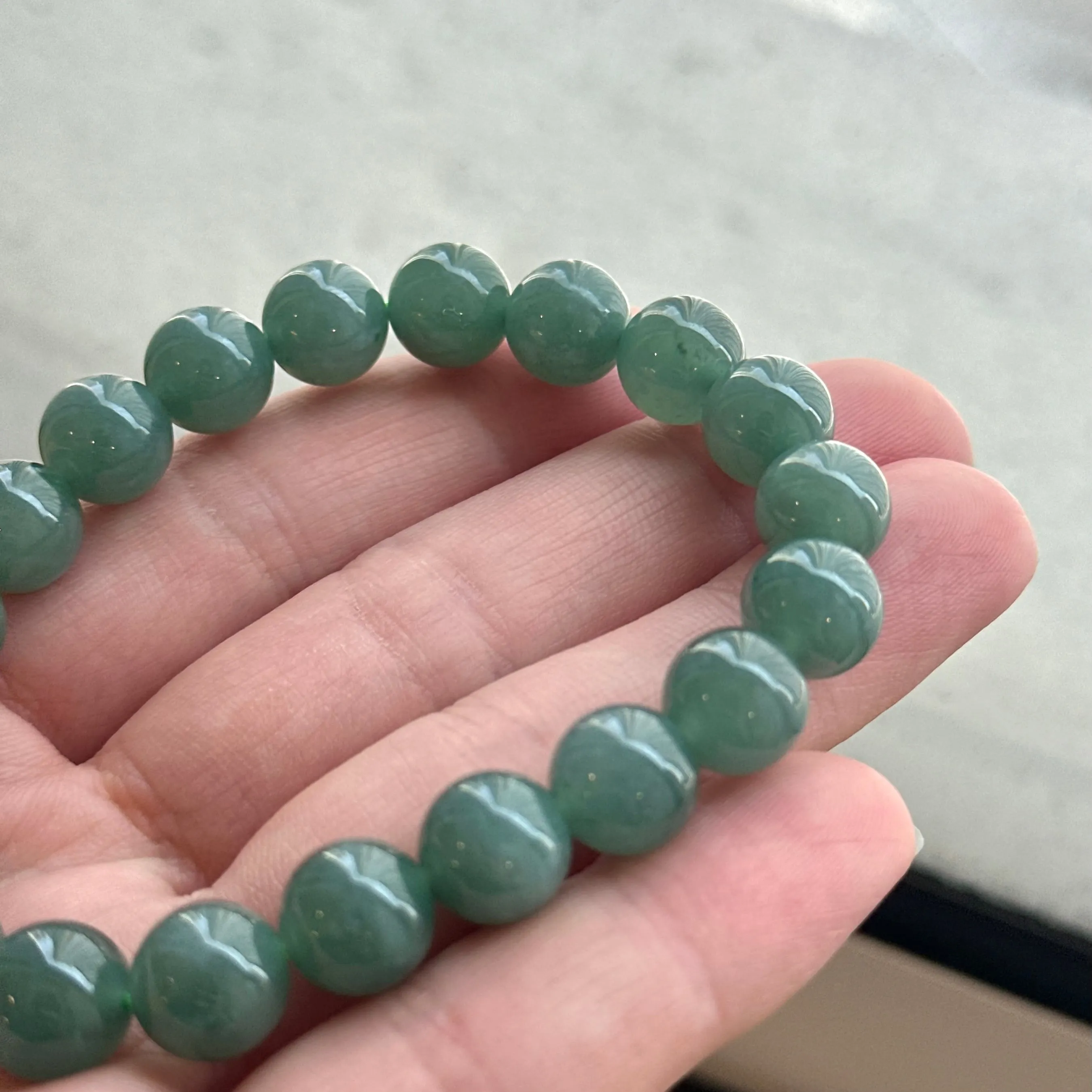 30386 Translucent and Jelly-like Blue Burmese Type A Jade Beaded Bracelet