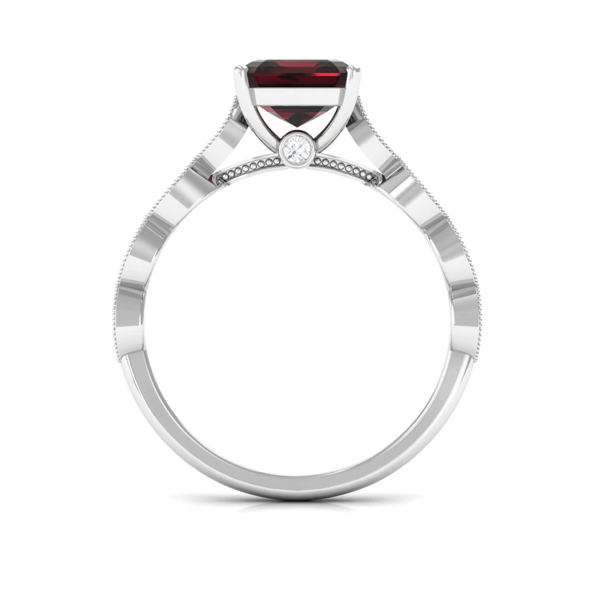 3.25 CT Asscher Cut Garnet Engagement Ring with Diamond Side Stones