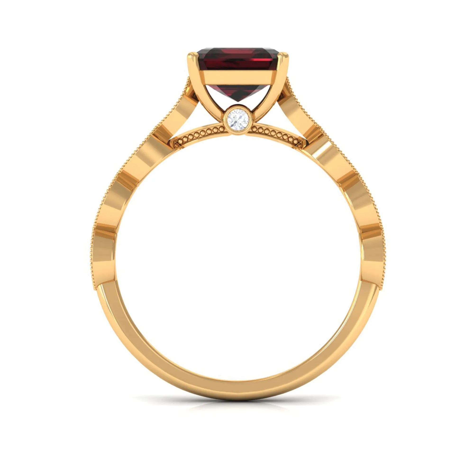 3.25 CT Asscher Cut Garnet Engagement Ring with Diamond Side Stones