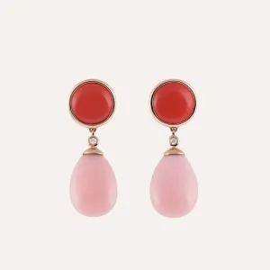 Al Coro Candy Red Coral and Pink Opal Drop Earrings