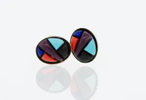 American Made Multi-Stone Oval Shape Stud Earrings