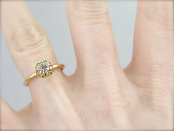 Antique Old Mine Cut Diamond Solitaire Engagement Ring