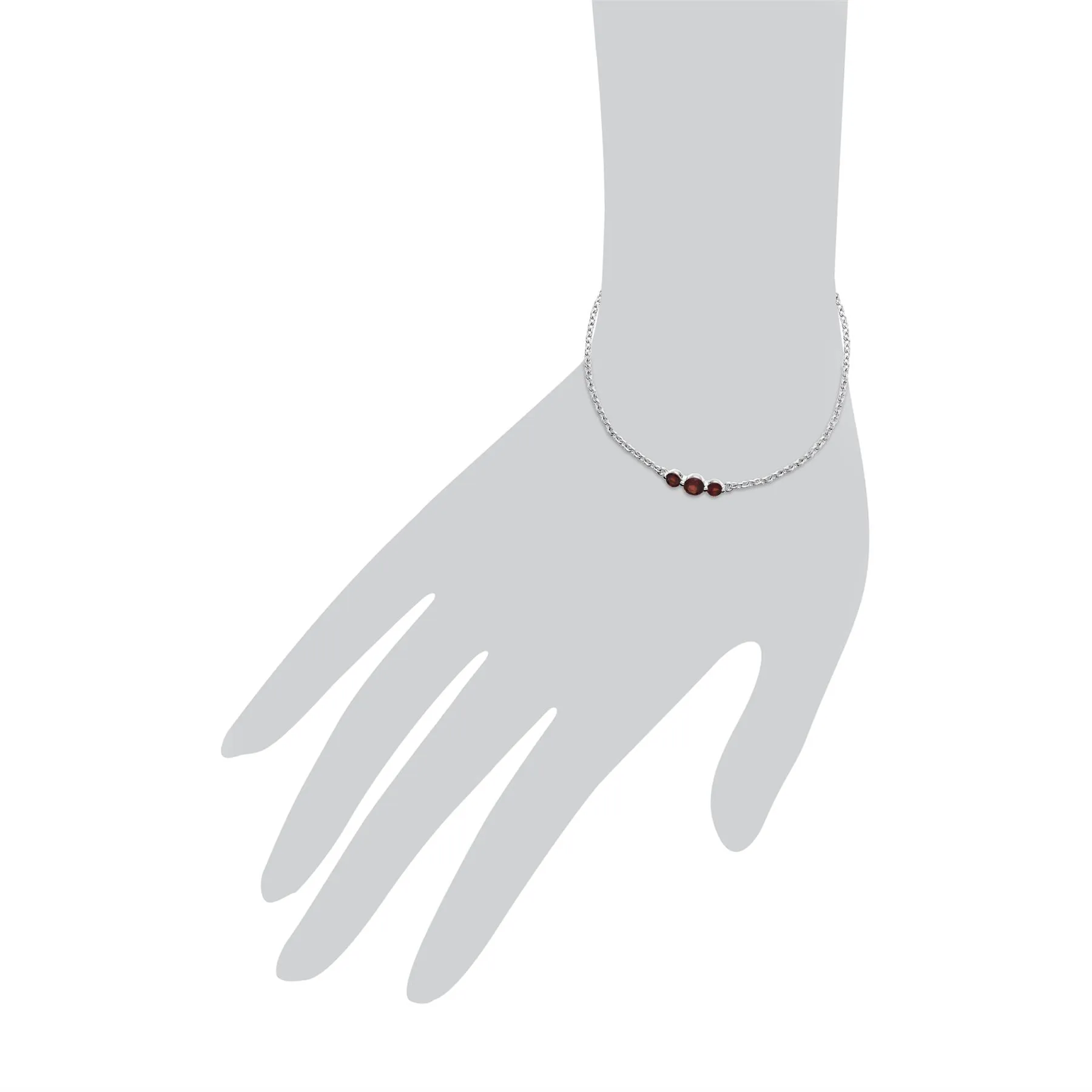 Argent Sterling Trois Pierres Grenade Rond Dégradé 19cm Bracelet