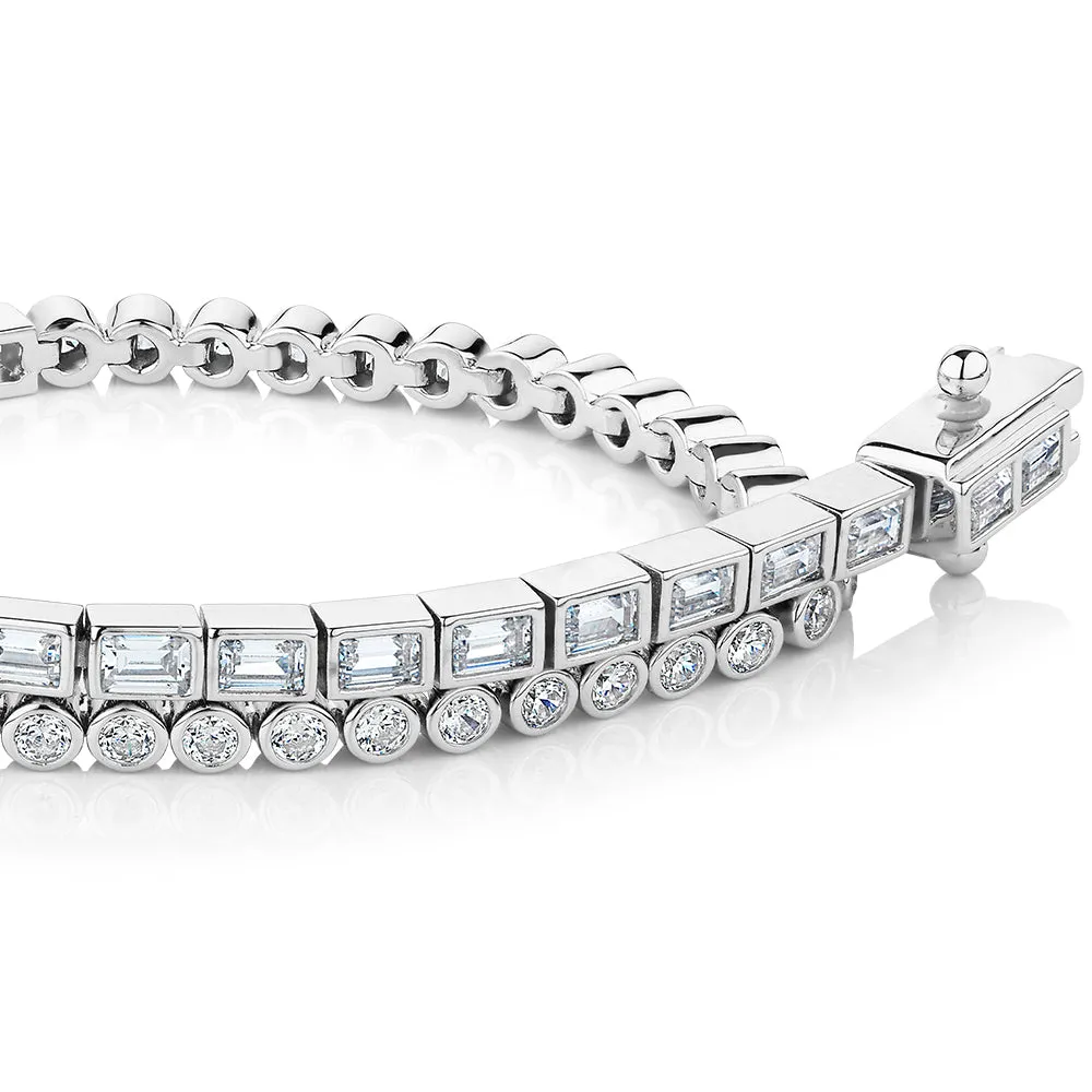 Baguette and Round Brilliant tennis bracelet with 3.26 carats* of diamond simulants in sterling silver