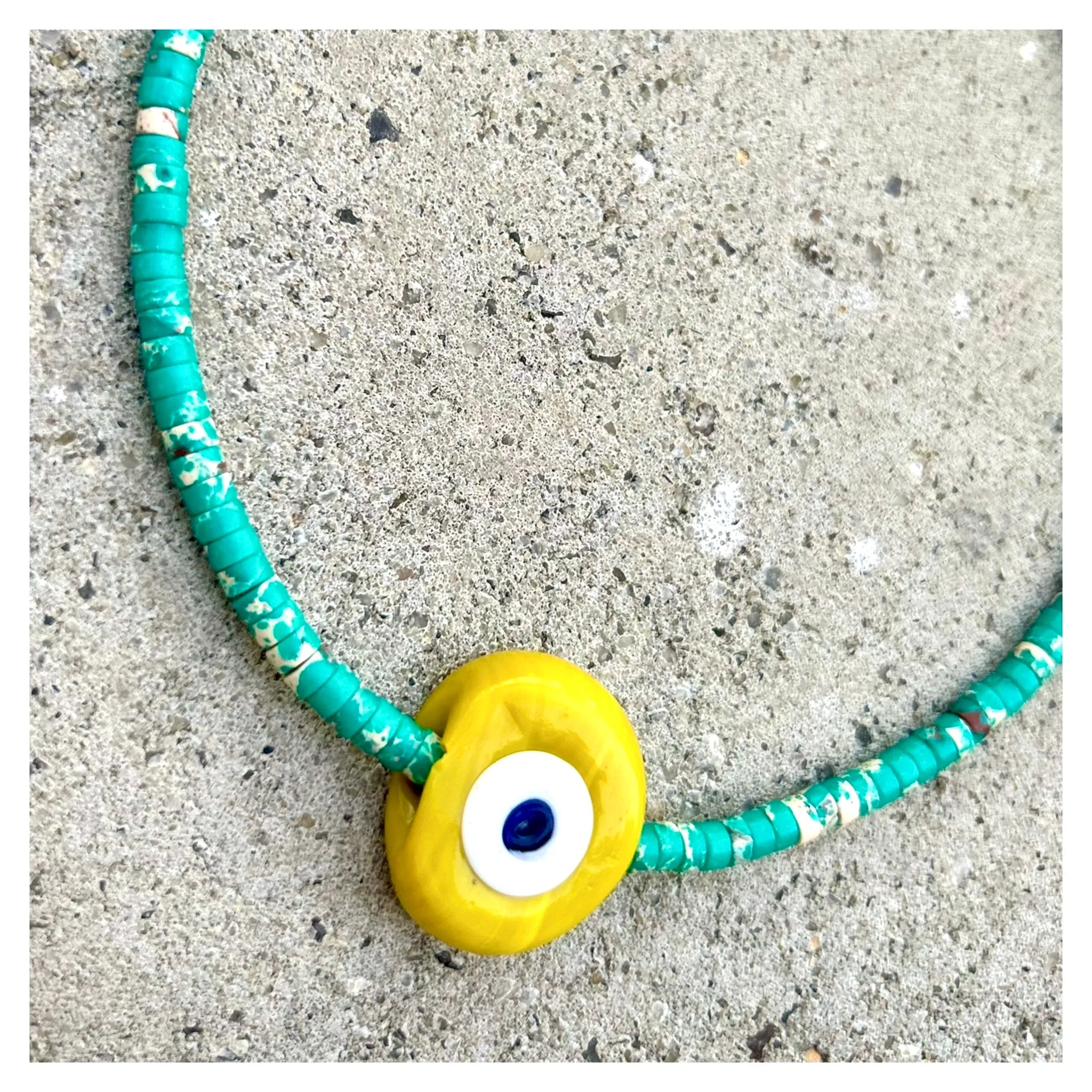 Biggie Yellow Nazar Aqua Heishi Necklace
