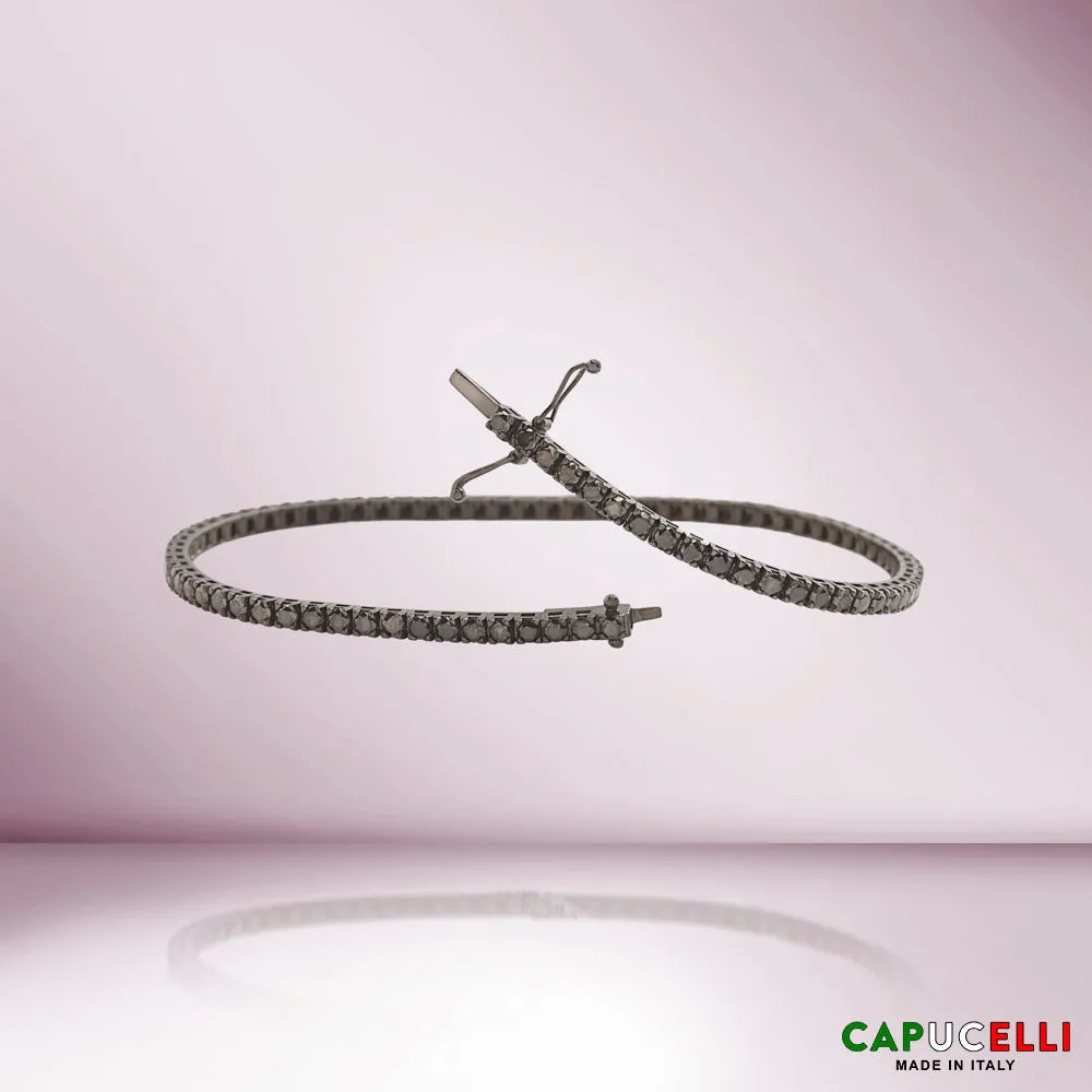 Black Diamonds Tennis Bracelet (2.00 ct.) 4-Prongs Setting in 18K Gold, Made in Italy