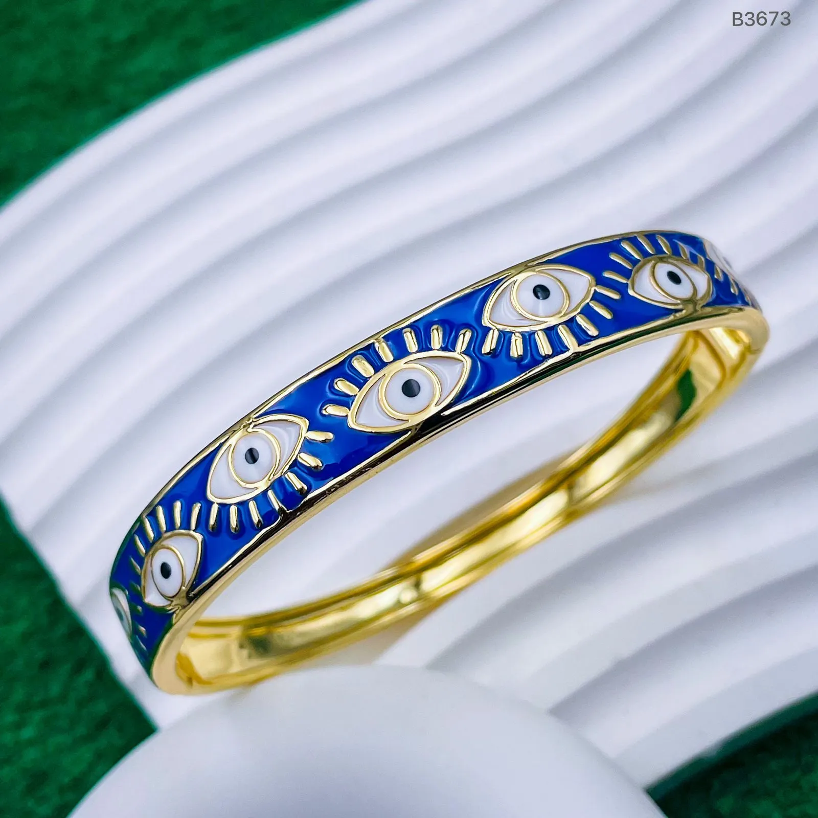 Black Enamel Evil Eye 18K Gold Anti Tarnish Openable Kada Bracelet for Women