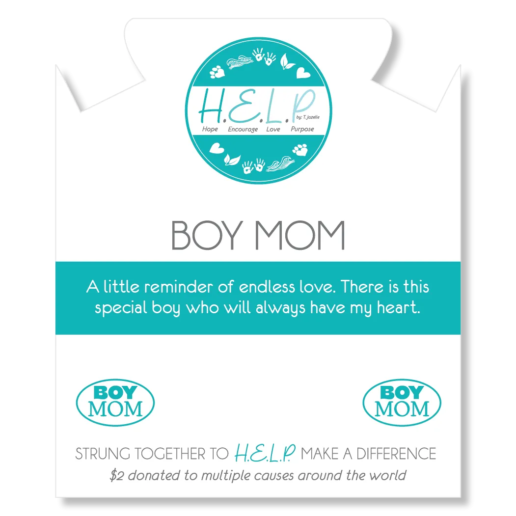 Boy Mom Charm with Blue Zebra Jade Charity Bracelet