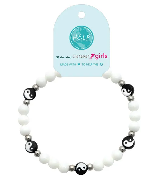 Career Girl Charity Bracelet: White Jade with Yin Yang Charity Stacker
