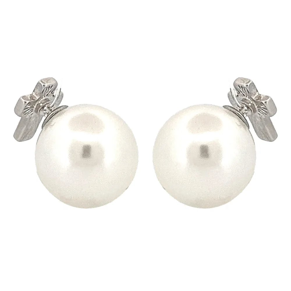 Classic Cross Charm Pearl Double-Sided Design Fashion Stud Earrings