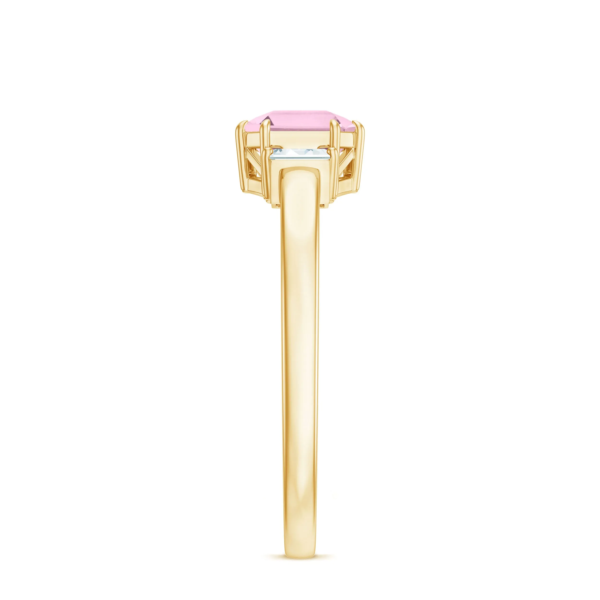 Claw Set Asscher Cut Rose Quartz Solitaire Engagement Ring with Diamond