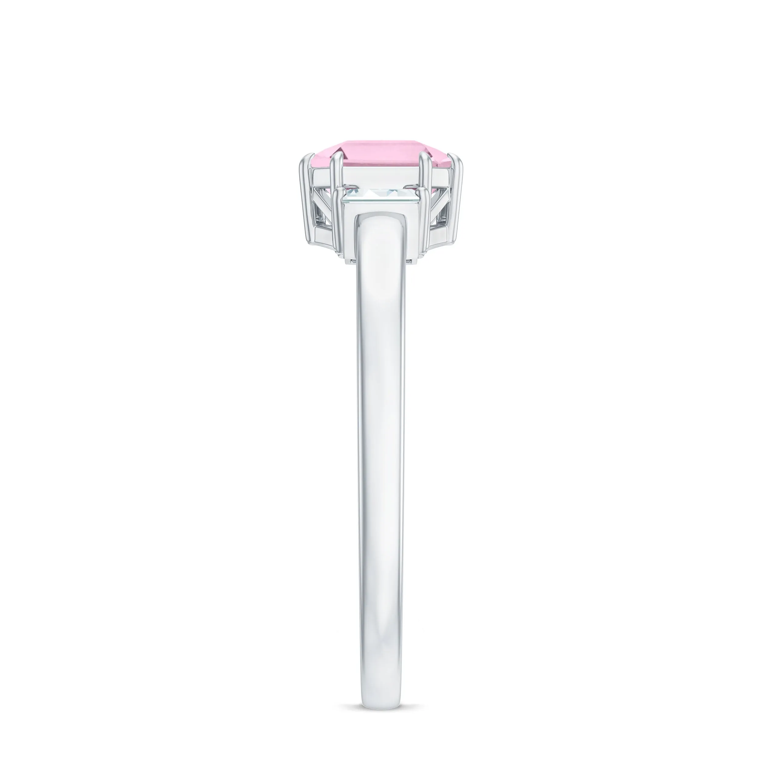 Claw Set Asscher Cut Rose Quartz Solitaire Engagement Ring with Diamond