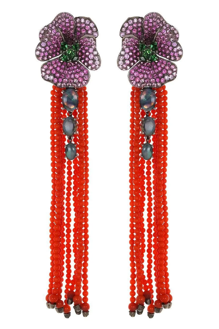 Coral Sapphire Strand Earrings