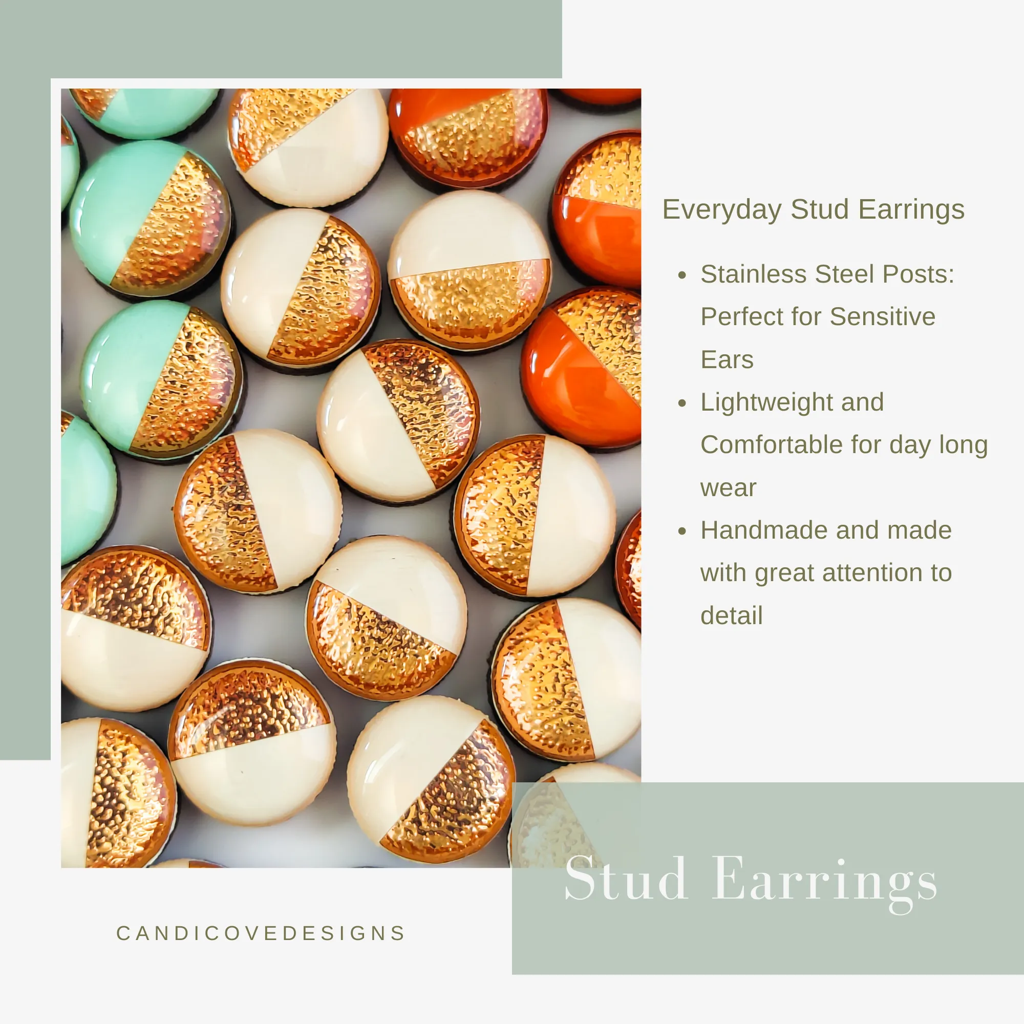 Coral Stud Earrings by Candi Cove Designs