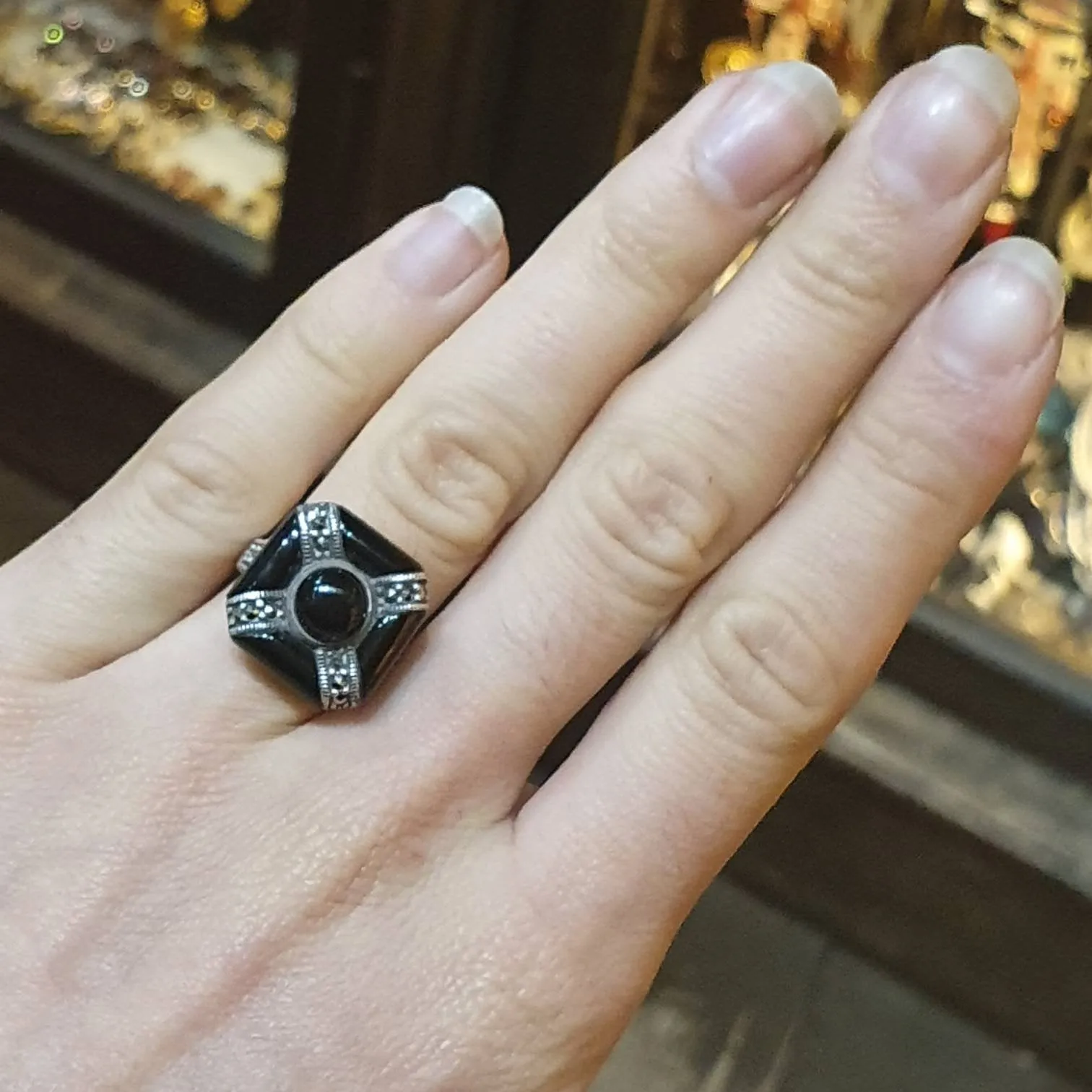 Crossed Black Onyx Ring