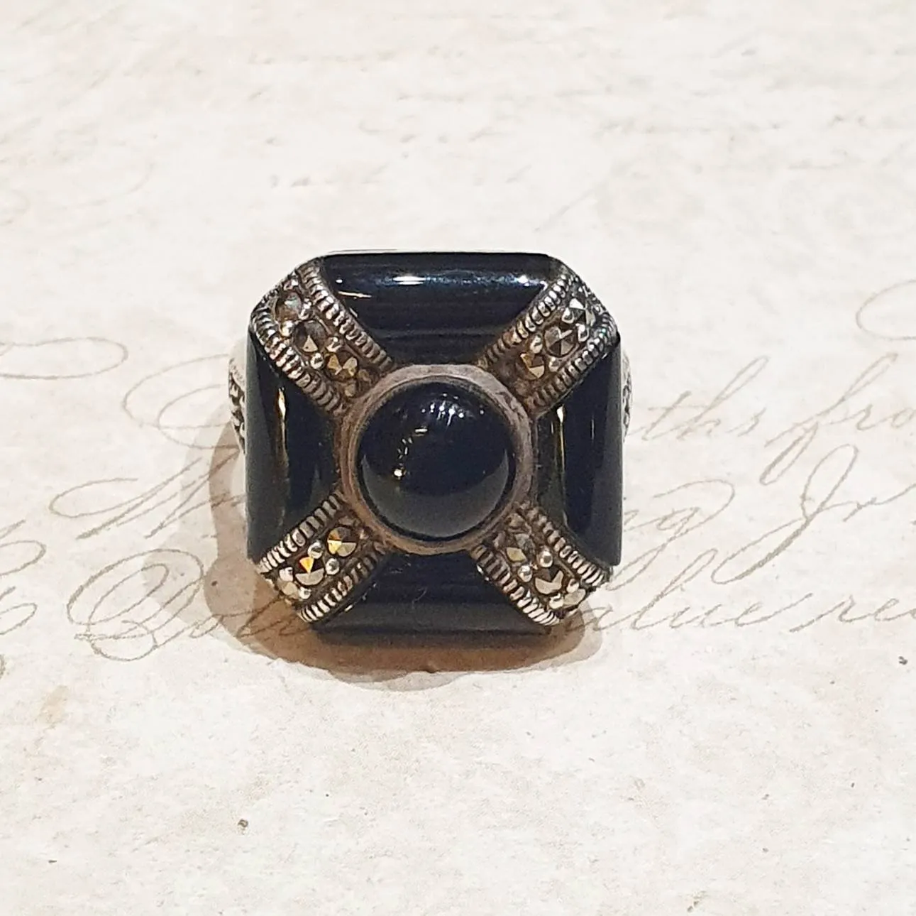 Crossed Black Onyx Ring