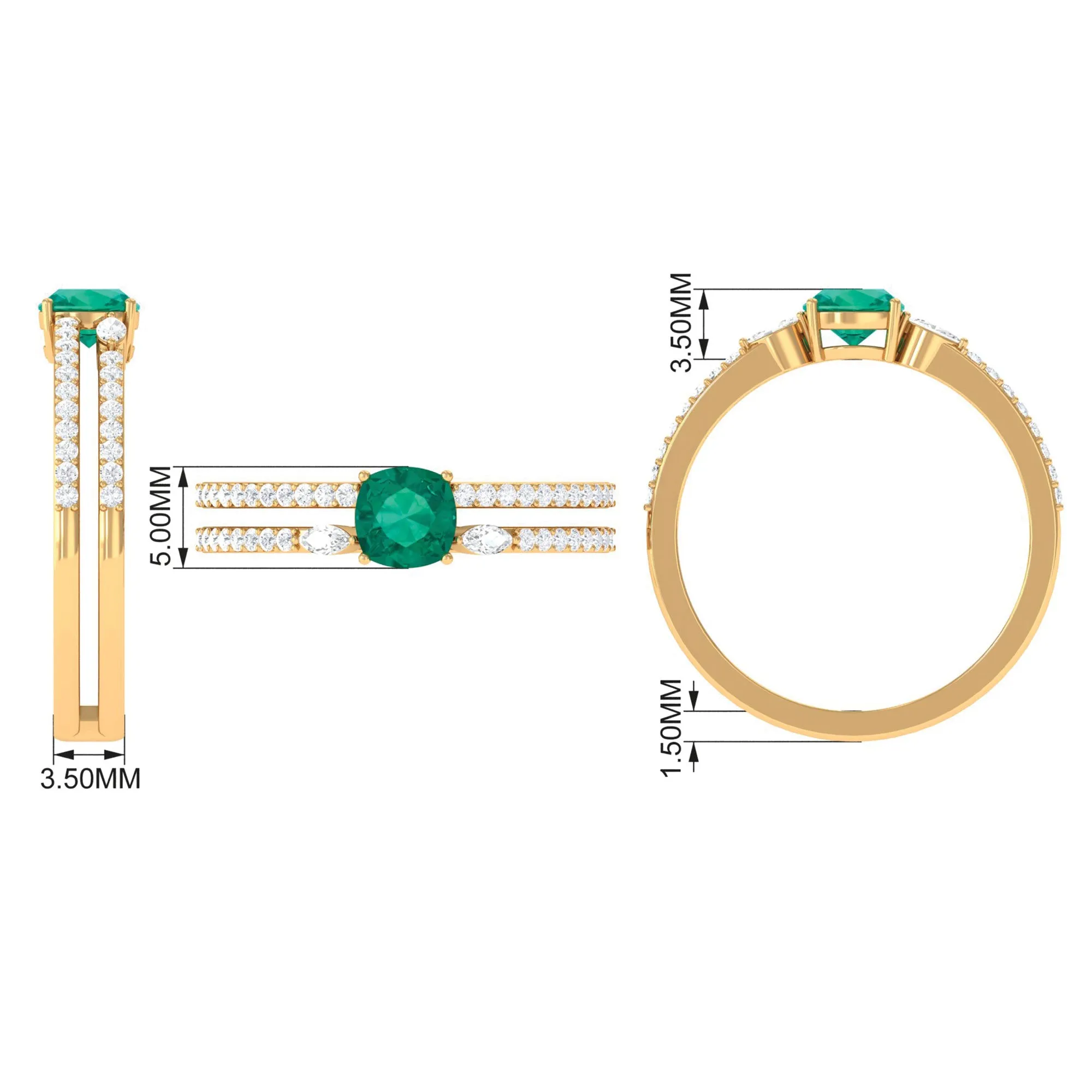 Cushion shape Emerald and Diamond Anniversary Double Band Ring
