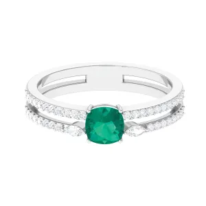 Cushion shape Emerald and Diamond Anniversary Double Band Ring