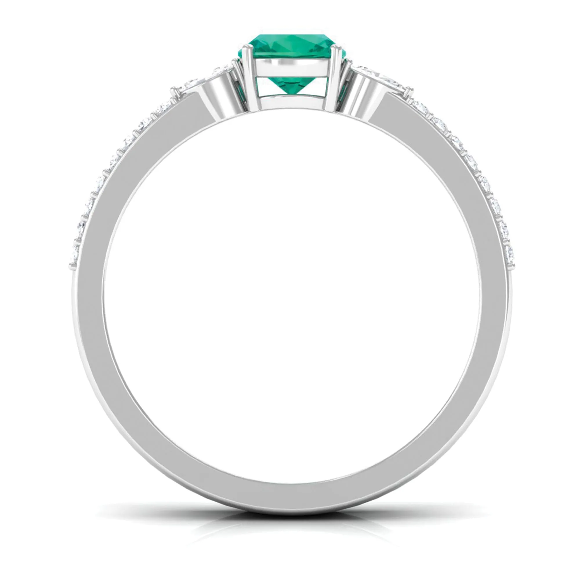 Cushion shape Emerald and Diamond Anniversary Double Band Ring