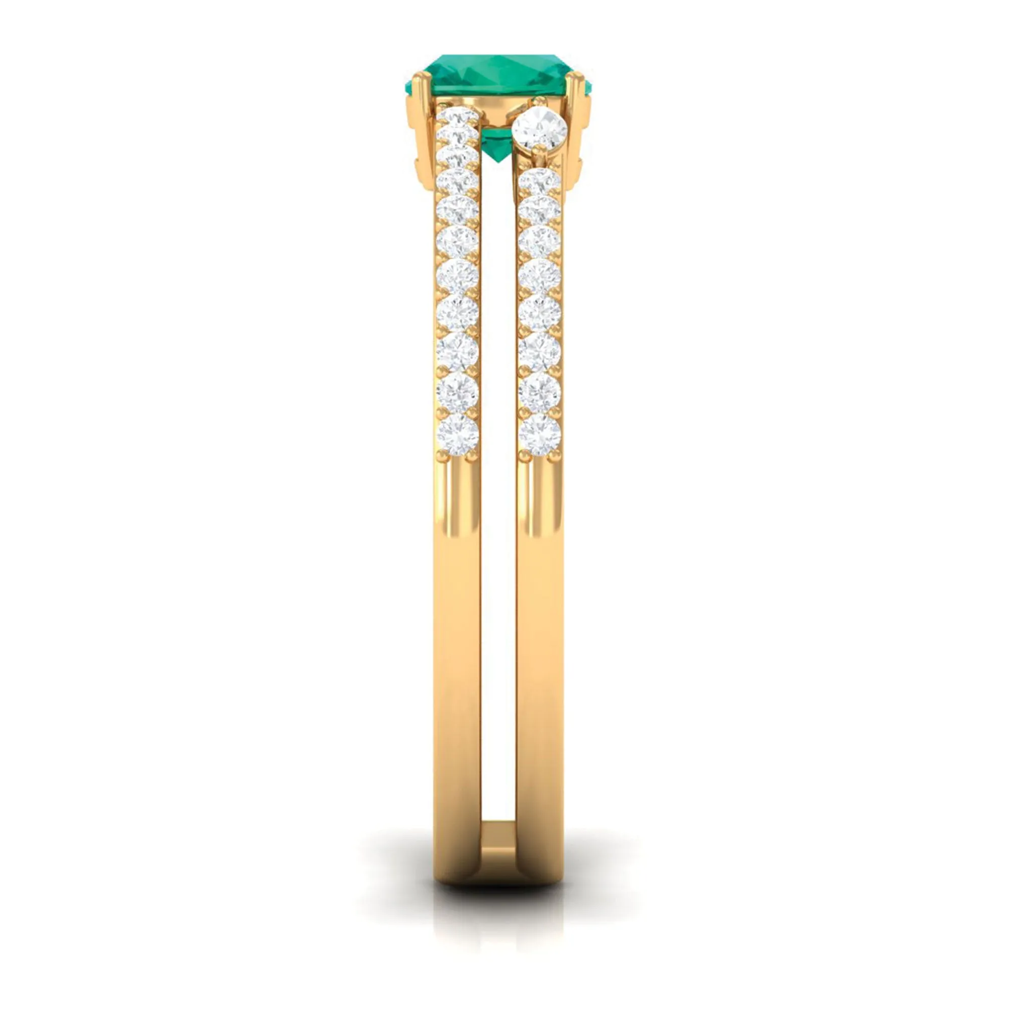 Cushion shape Emerald and Diamond Anniversary Double Band Ring