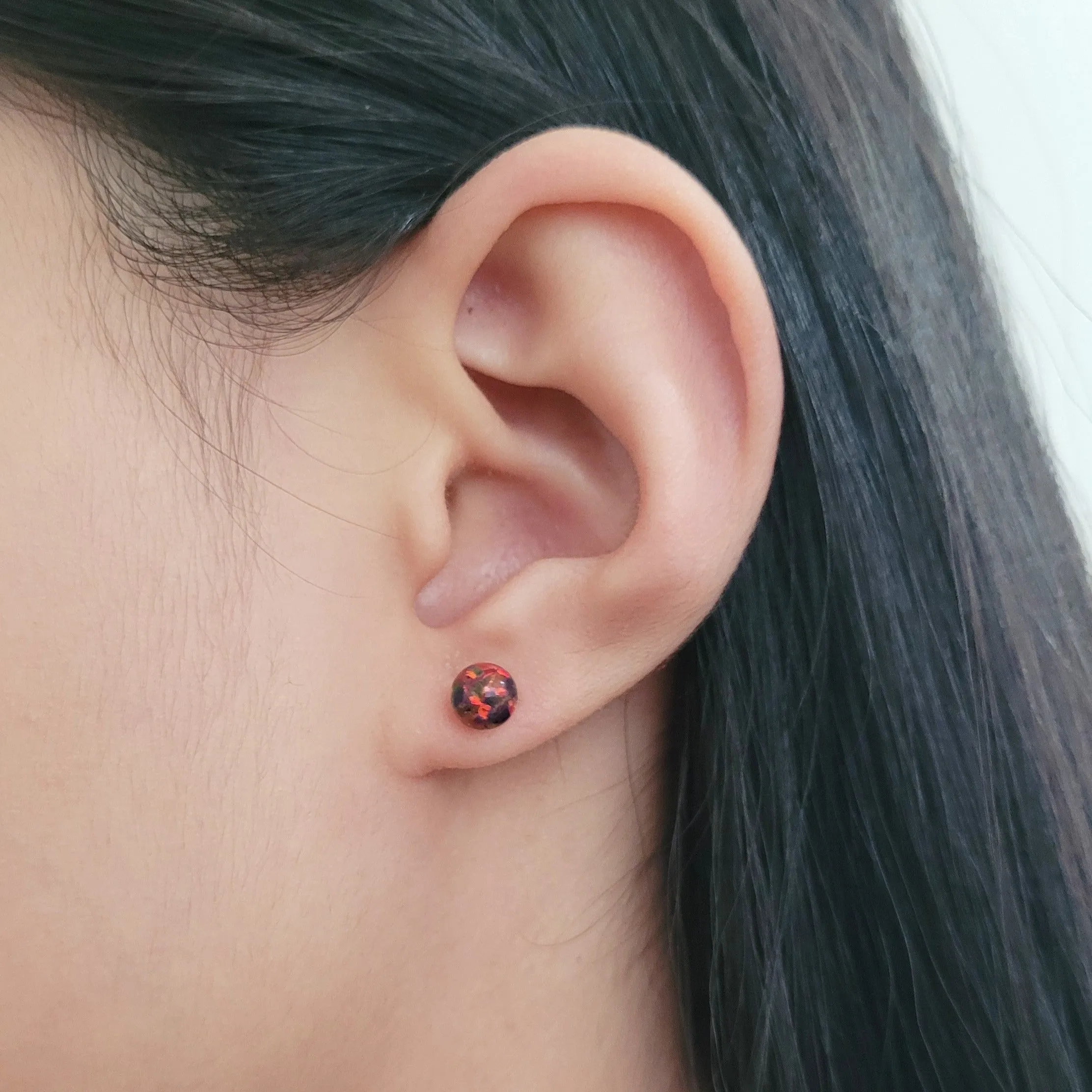 Dainty Red Fire Opal Studs