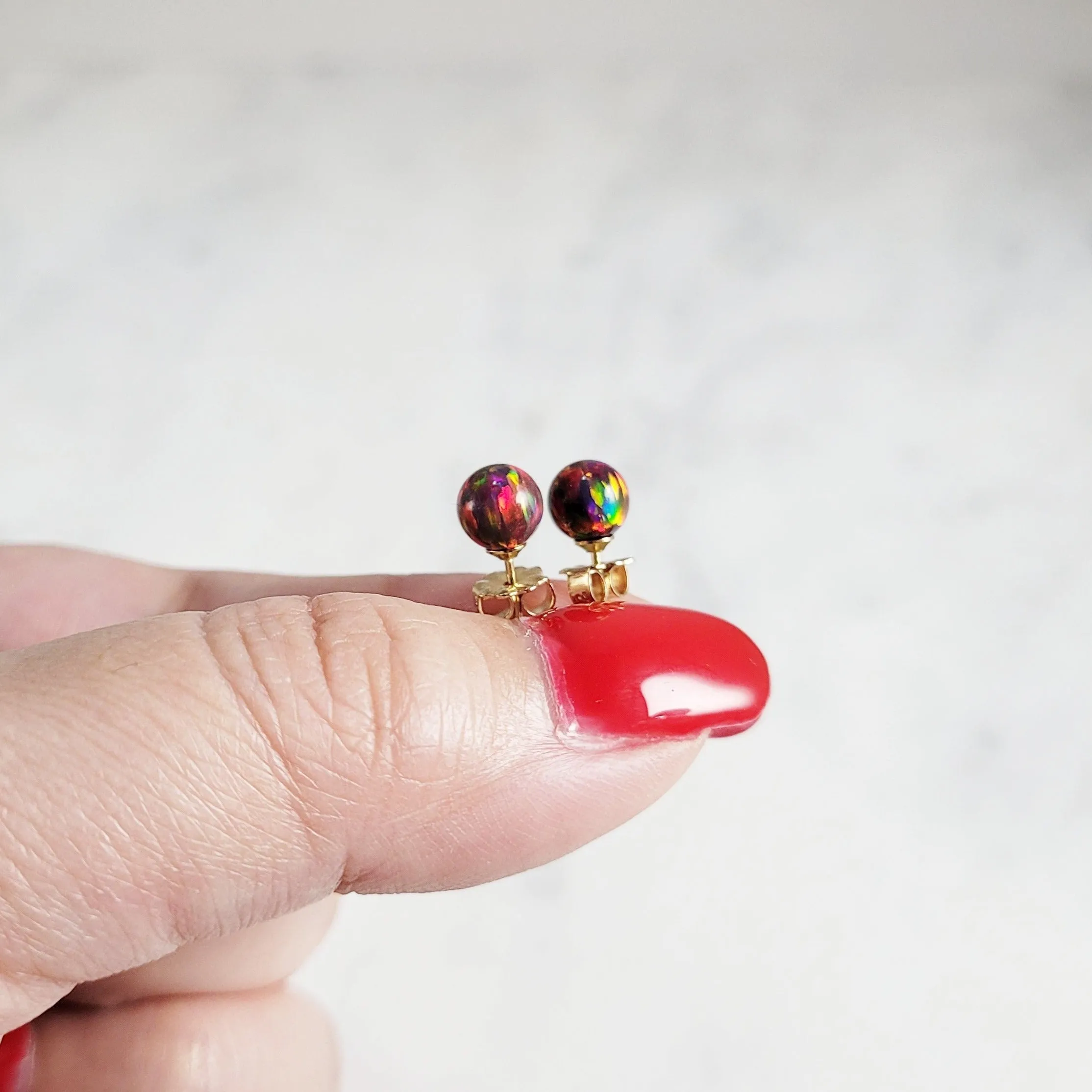 Dainty Red Fire Opal Studs