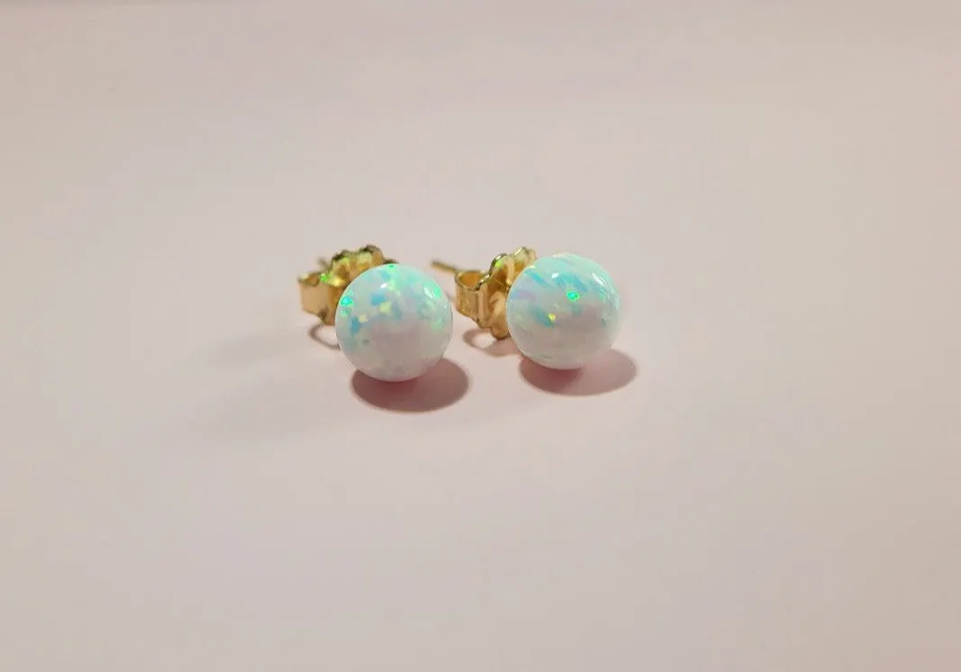 Dainty White Opal Studs