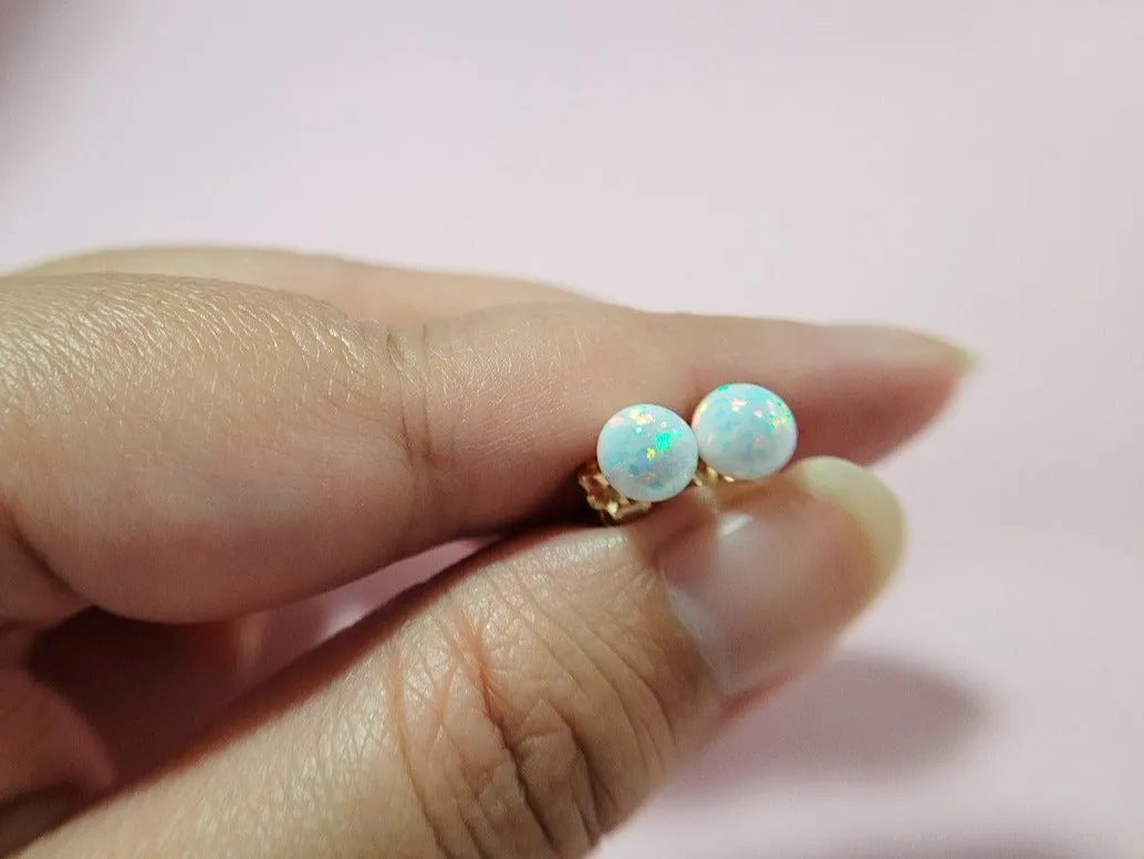 Dainty White Opal Studs