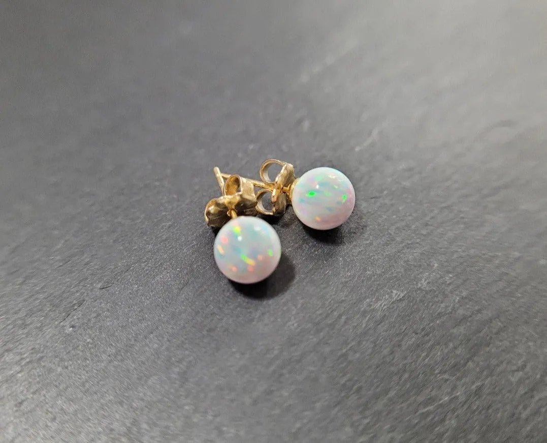 Dainty White Opal Studs