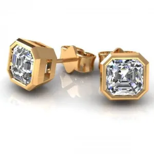 Delightful 0.50CT Asscher Cut Diamond Stud Earrings in 14KT Yellow Gold
