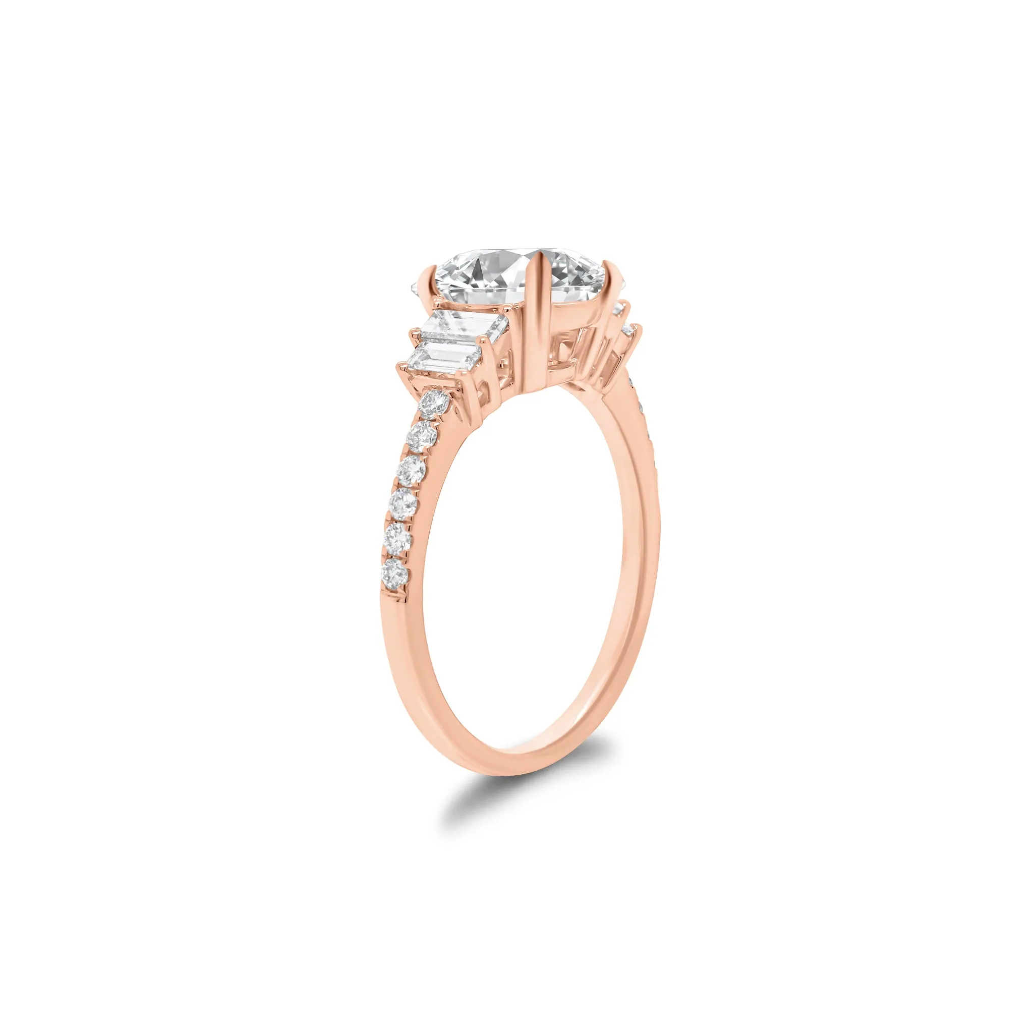 Diamond Engagement Ring with Baguette Side Stones