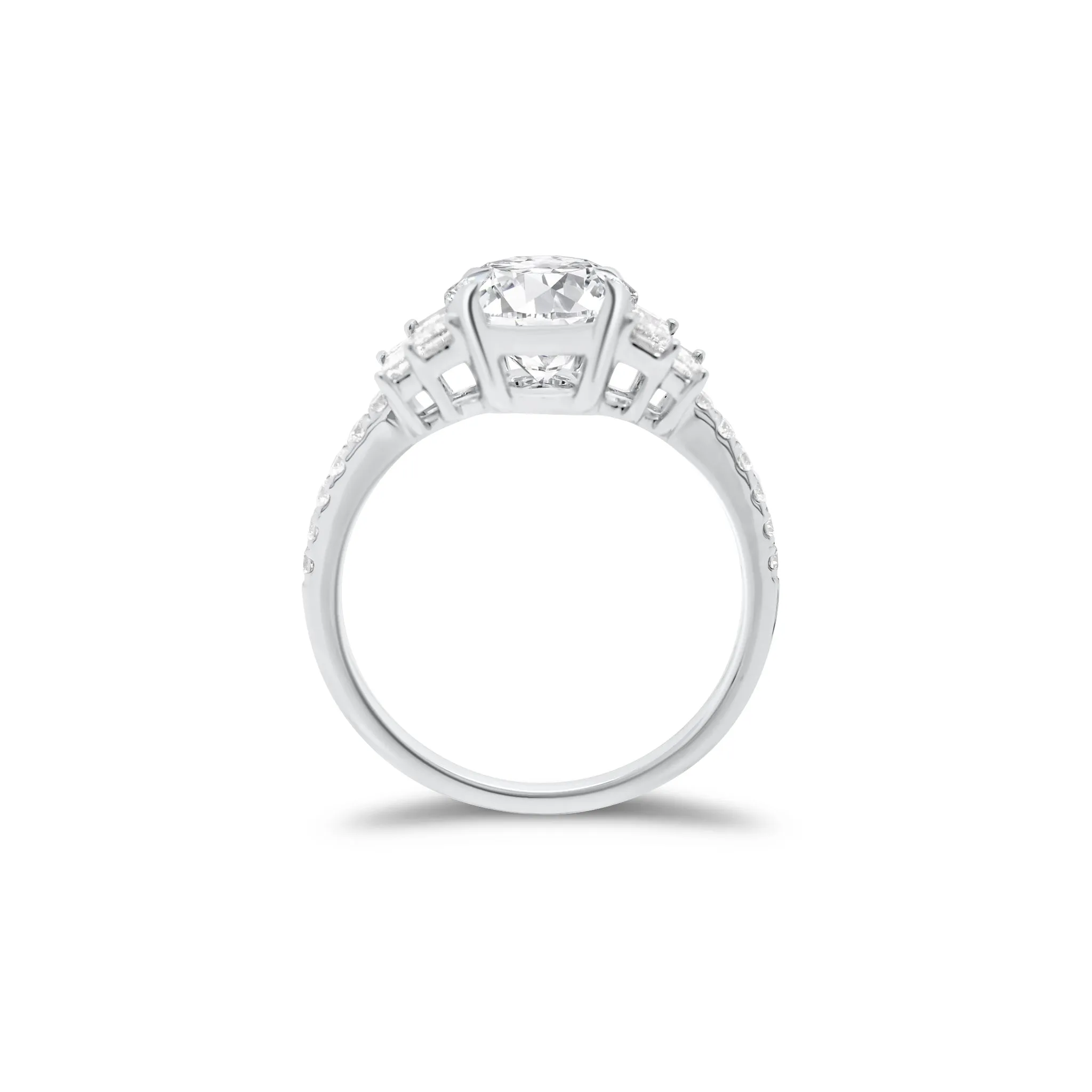 Diamond Engagement Ring with Baguette Side Stones