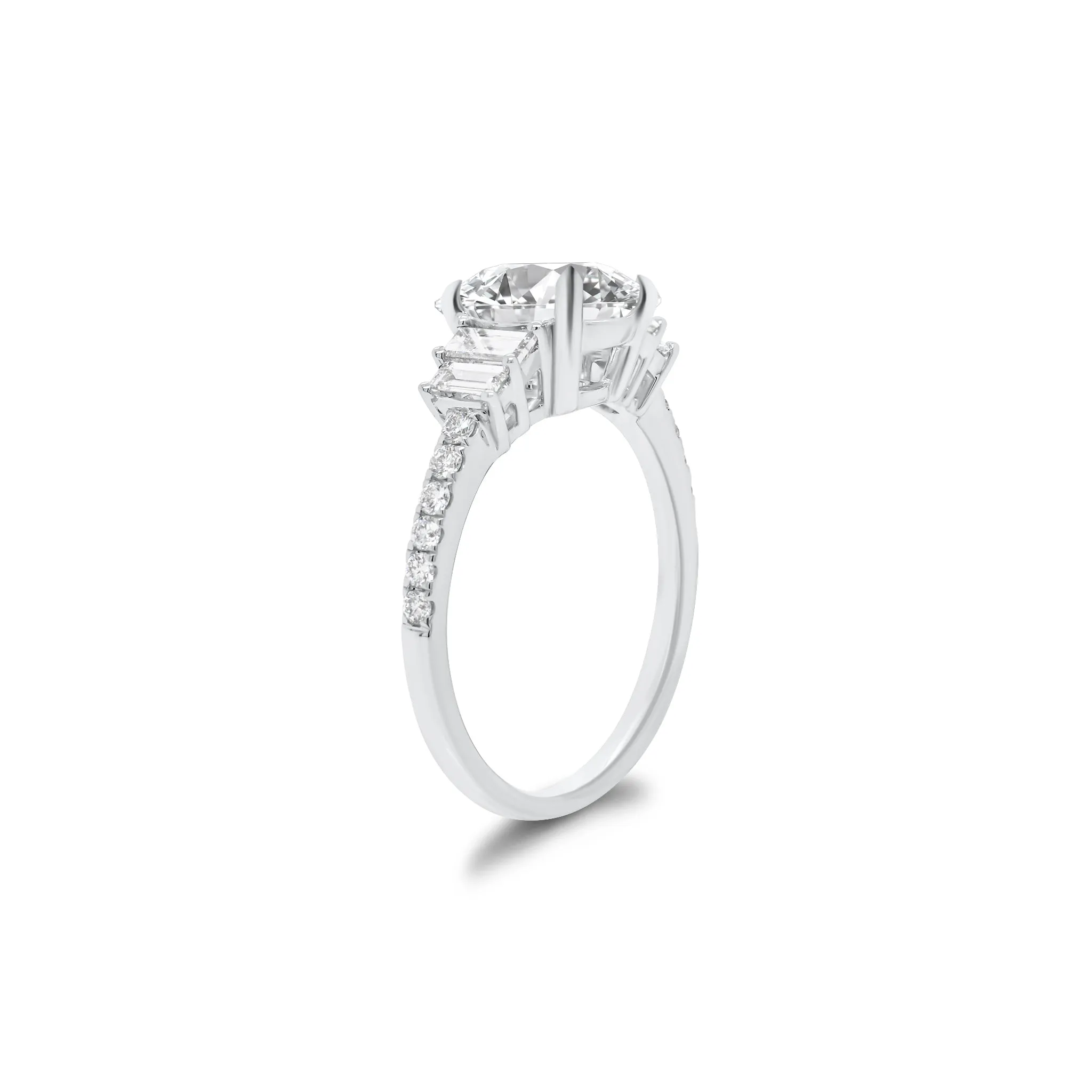 Diamond Engagement Ring with Baguette Side Stones