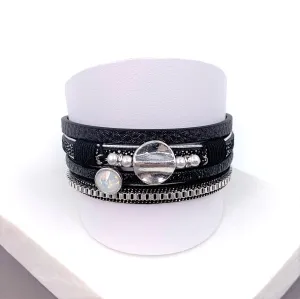 Disc feature and opal crystal stone element multistrand PU magnetic bracelet