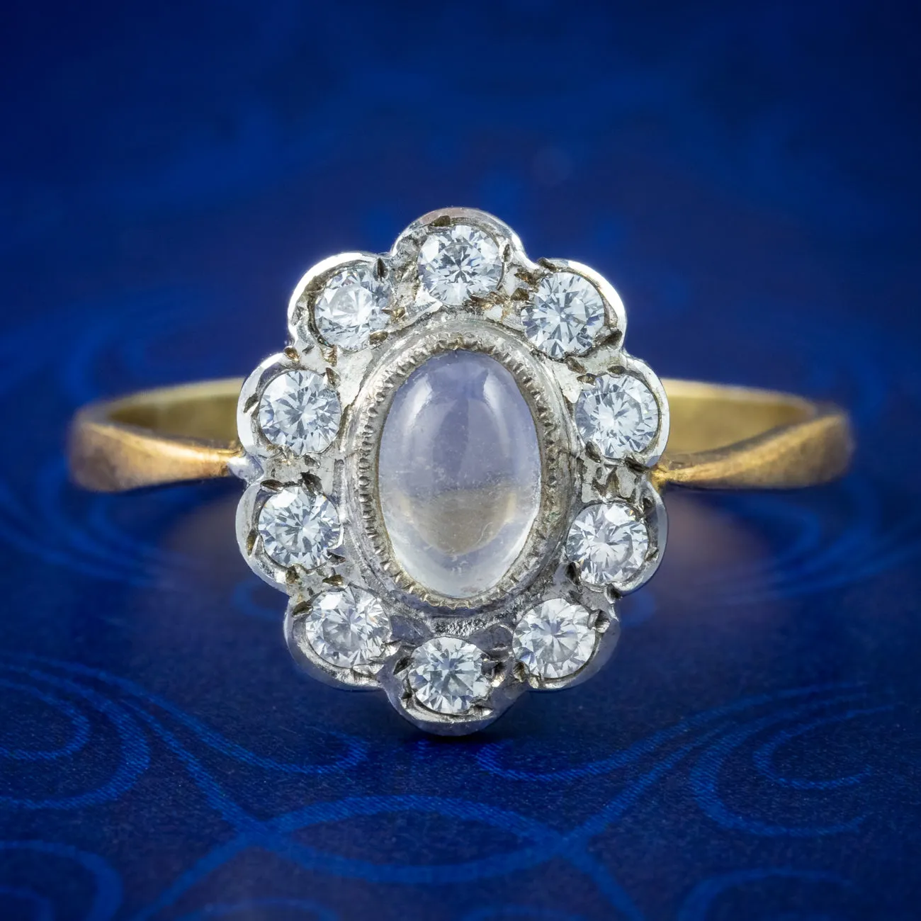 Edwardian Style Moonstone Cluster Ring 9ct Gold On Silver