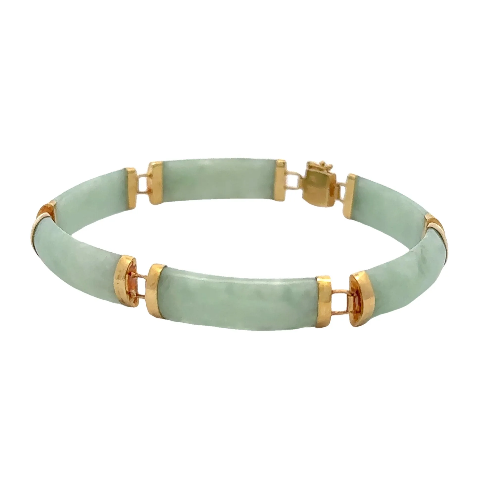 Estate 14K Yellow Gold Green Jade Bracelet
