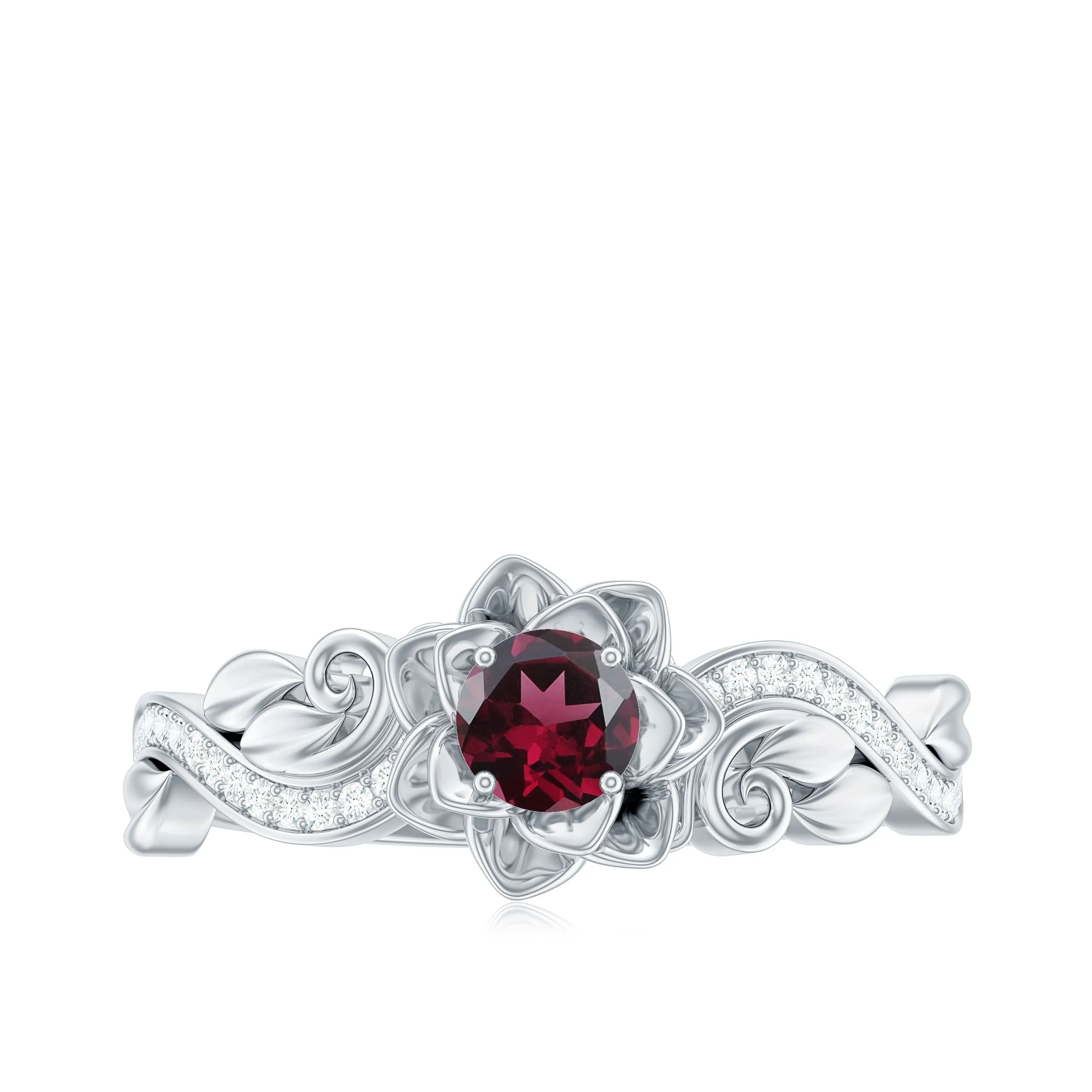 Flower Inspired Rhodolite and Diamond Engagement Ring