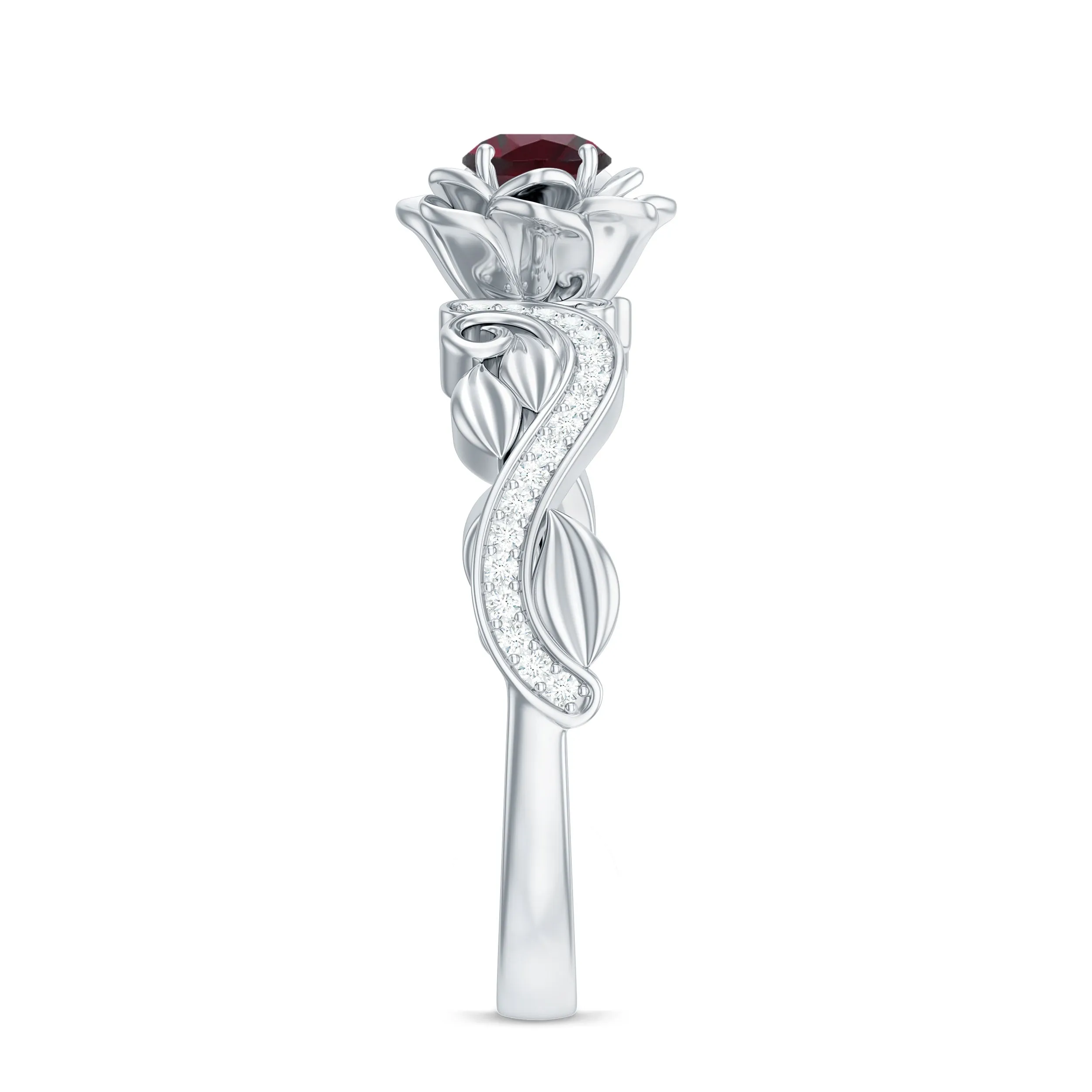Flower Inspired Rhodolite and Diamond Engagement Ring