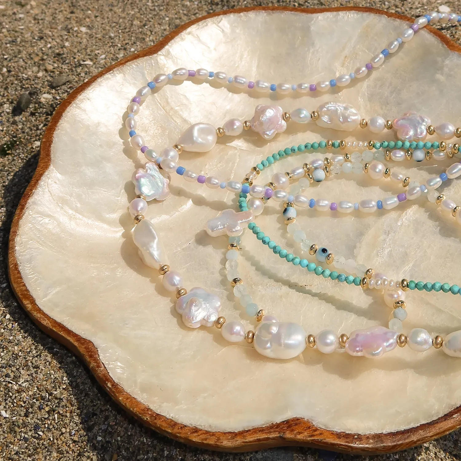 Flower Pearl Necklace | Gold