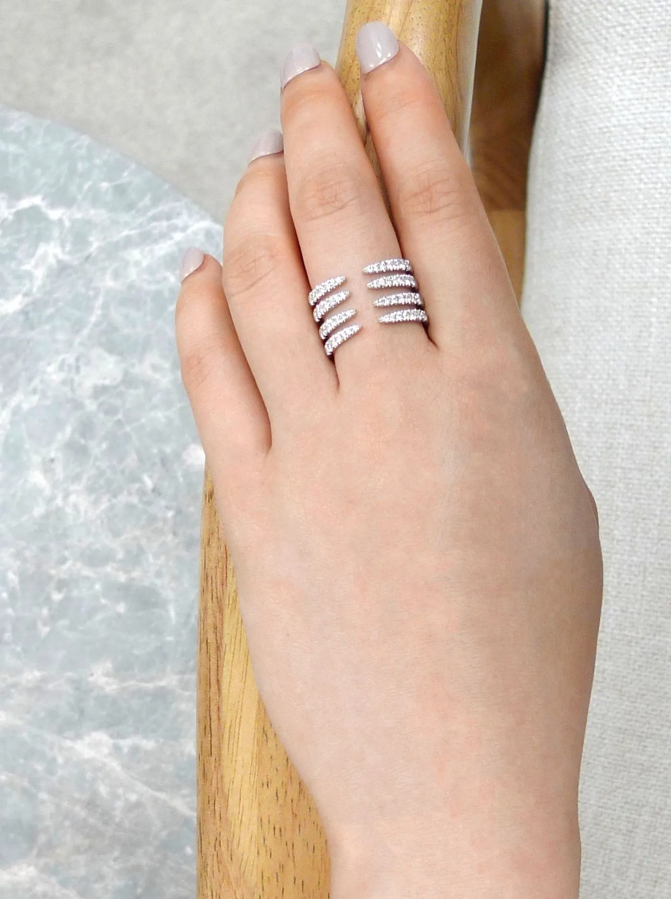 Four Row Diamond Open Ring in White Gold