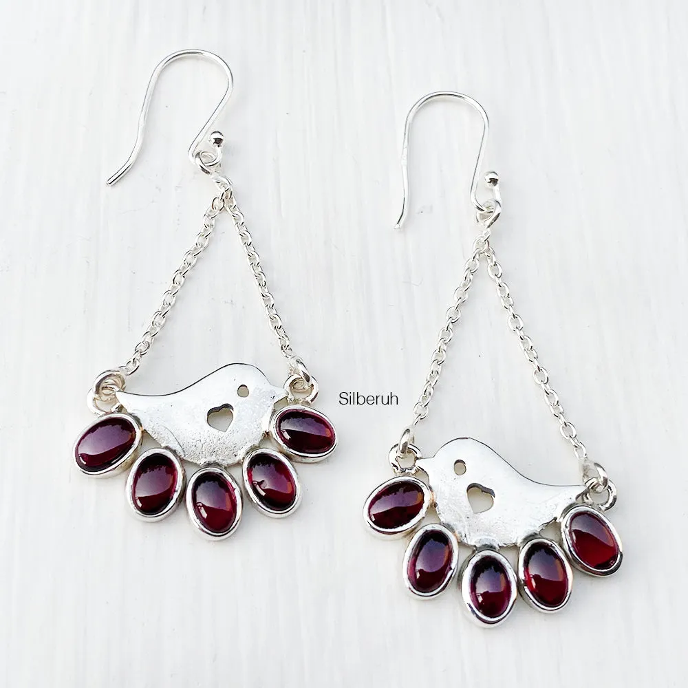 Garnet Bird Silver Earring
