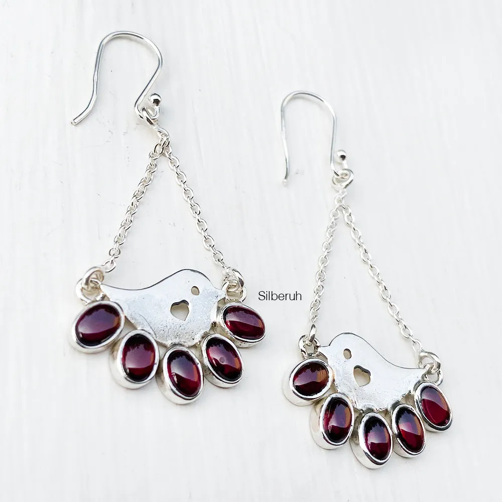 Garnet Bird Silver Earring