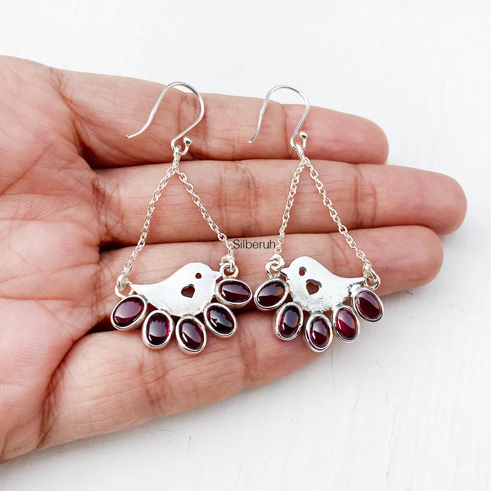 Garnet Bird Silver Earring