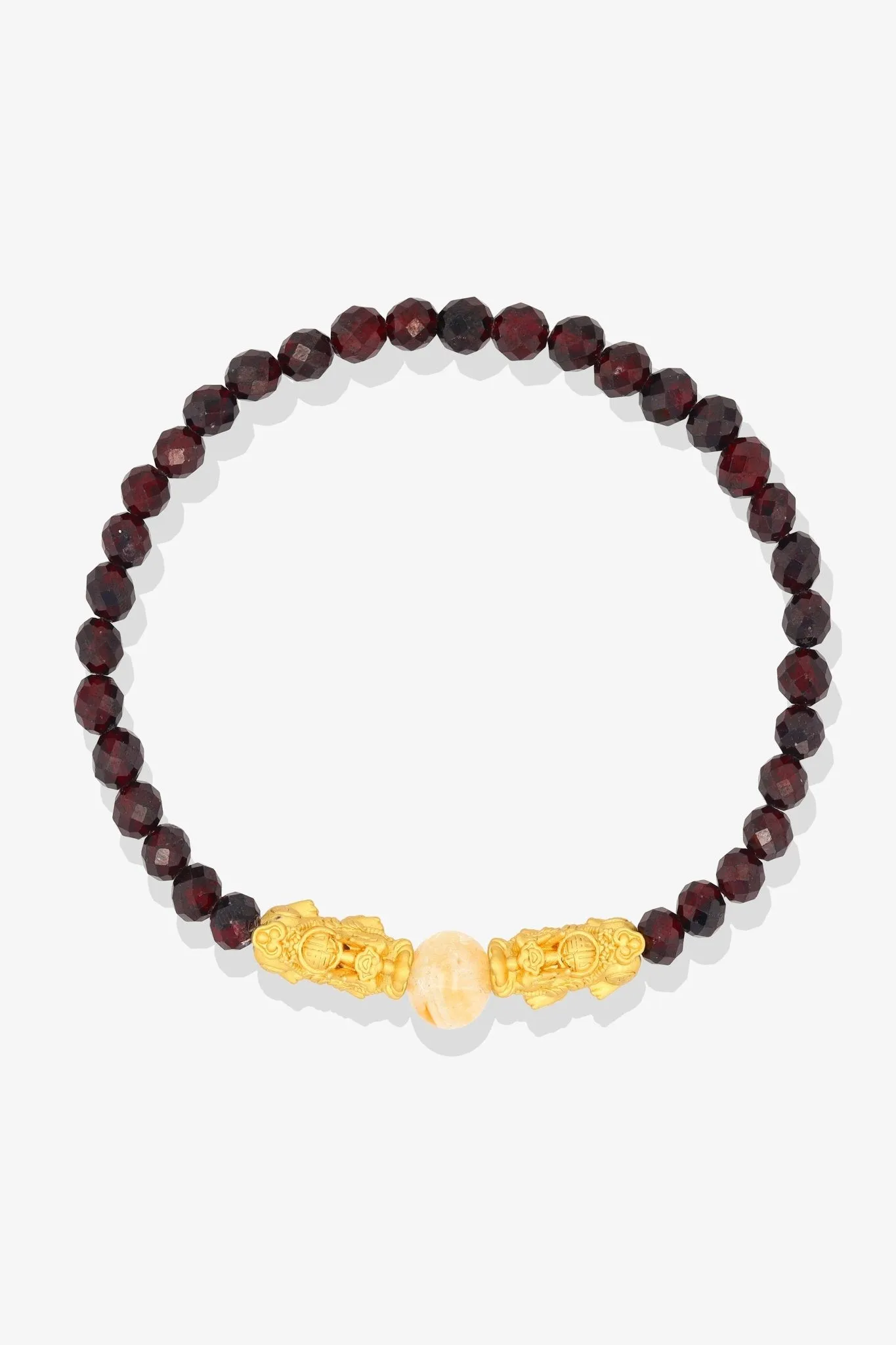 Garnet Passion 18k Gold Vermeil Double Fortune Pixiu Feng Shui Bracelet