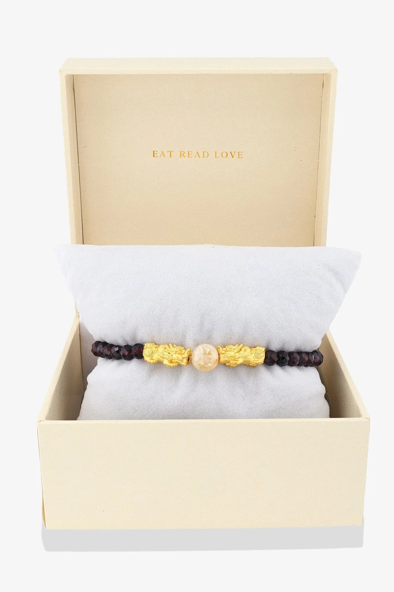 Garnet Passion 18k Gold Vermeil Double Fortune Pixiu Feng Shui Bracelet
