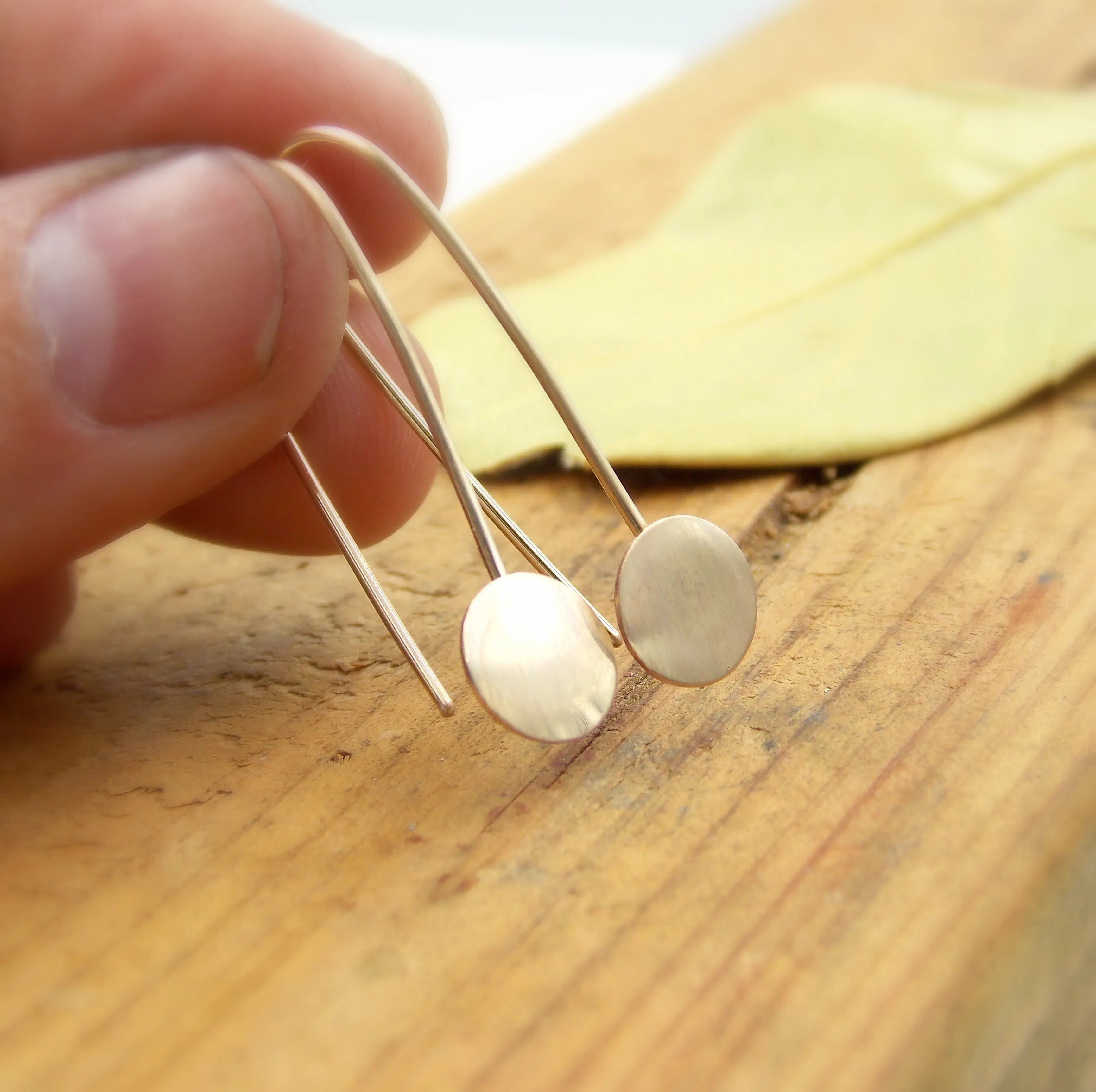 Gold-filled Disc Pendulum Earrings, Yellow or Rose Gold-filled Modern Earrings, Circle Minimalist Threader Earrings
