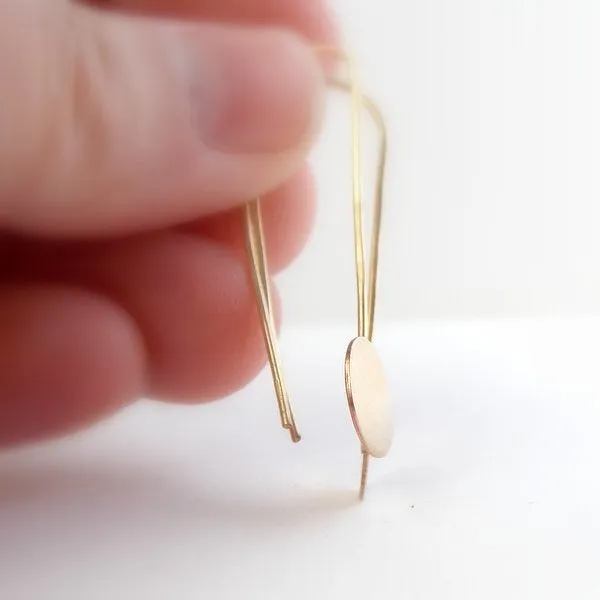 Gold-filled Disc Pendulum Earrings, Yellow or Rose Gold-filled Modern Earrings, Circle Minimalist Threader Earrings
